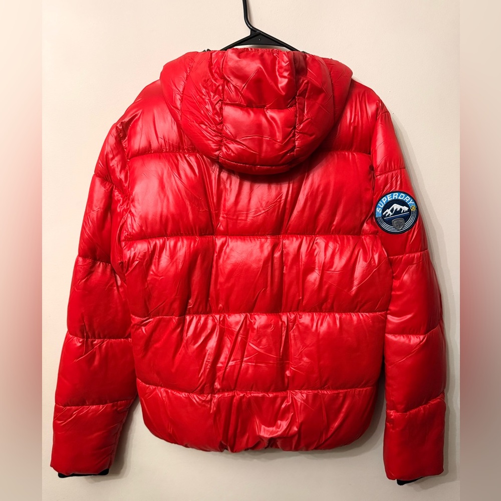 Superdry Red Puffer Jacket - Hooded Quilted Coat(brand new) - Picture 7 of 8